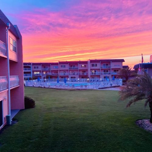 Sunset over the pool